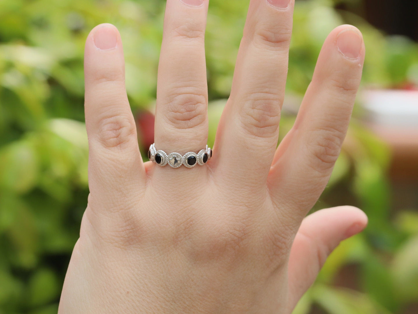 Rosary ring, sterling silver 925, one decade rosary, black rhinestone rosary ring,  cross ring, ring for catholic women, catholic rosary