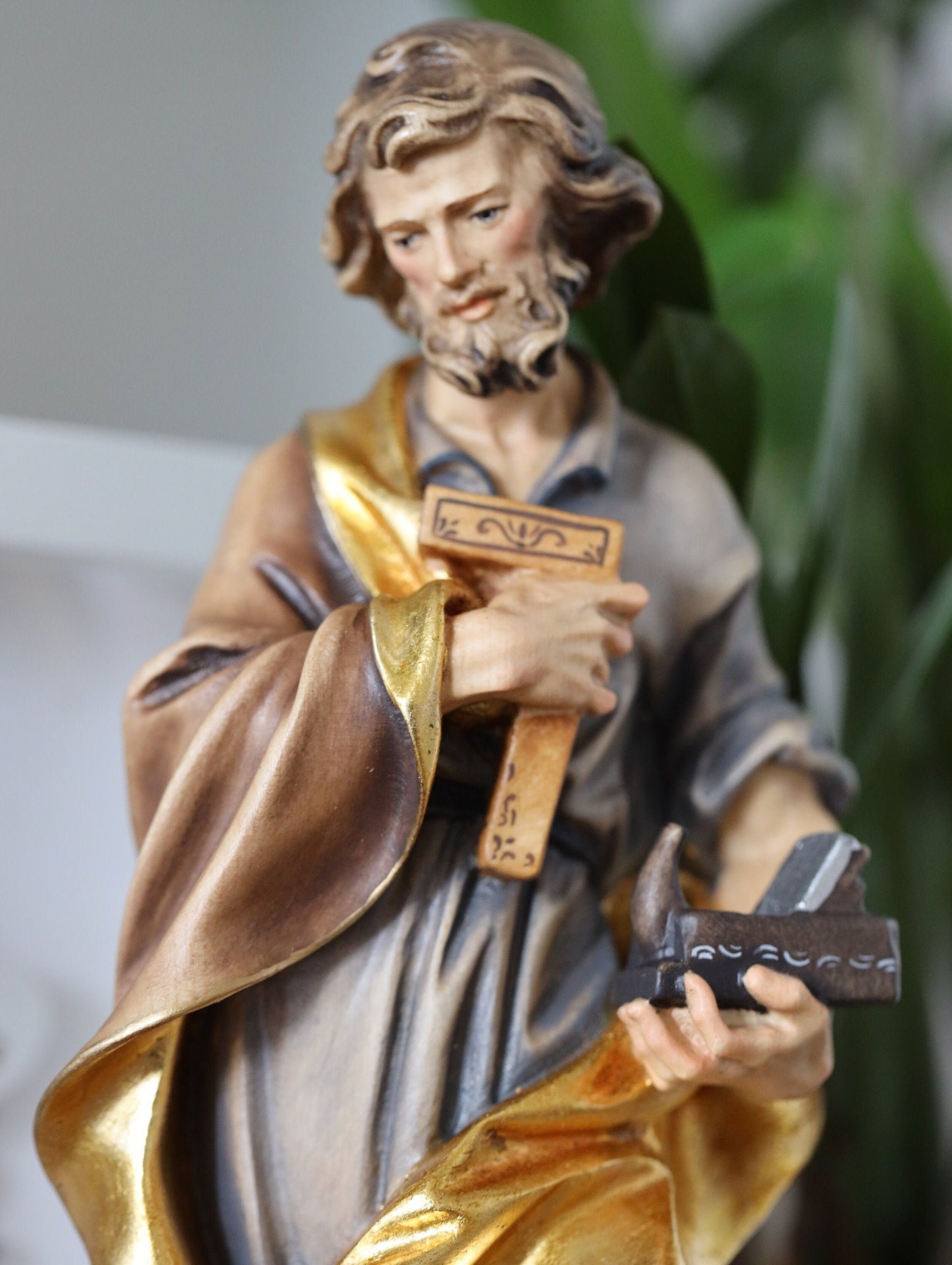 Estatua de San José, estatua de madera de San José trabajador, San José carpintero, escultura de San José de 30 cm, estatua de San José hecha a mano