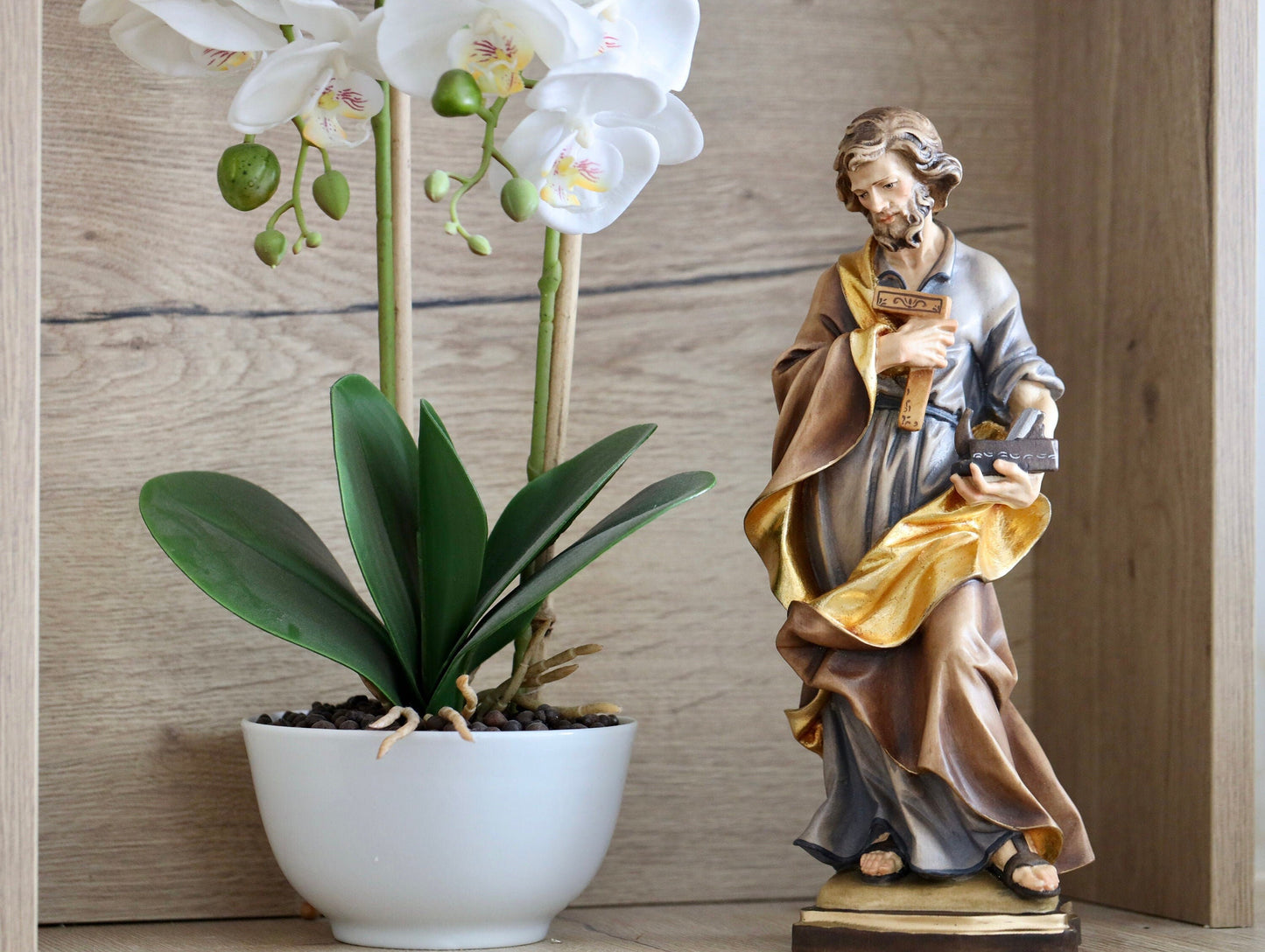 Estatua de San José, estatua de madera de San José trabajador, San José carpintero, escultura de San José de 30 cm, estatua de San José hecha a mano