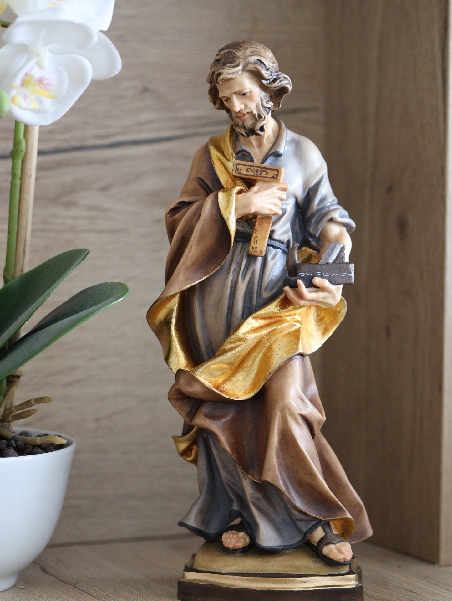 Estatua de San José, estatua de madera de San José trabajador, San José carpintero, escultura de San José de 30 cm, estatua de San José hecha a mano