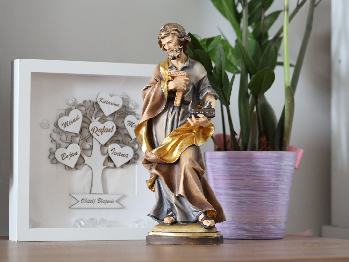 Estatua de San José, estatua de madera de San José trabajador, San José carpintero, escultura de San José de 30 cm, estatua de San José hecha a mano