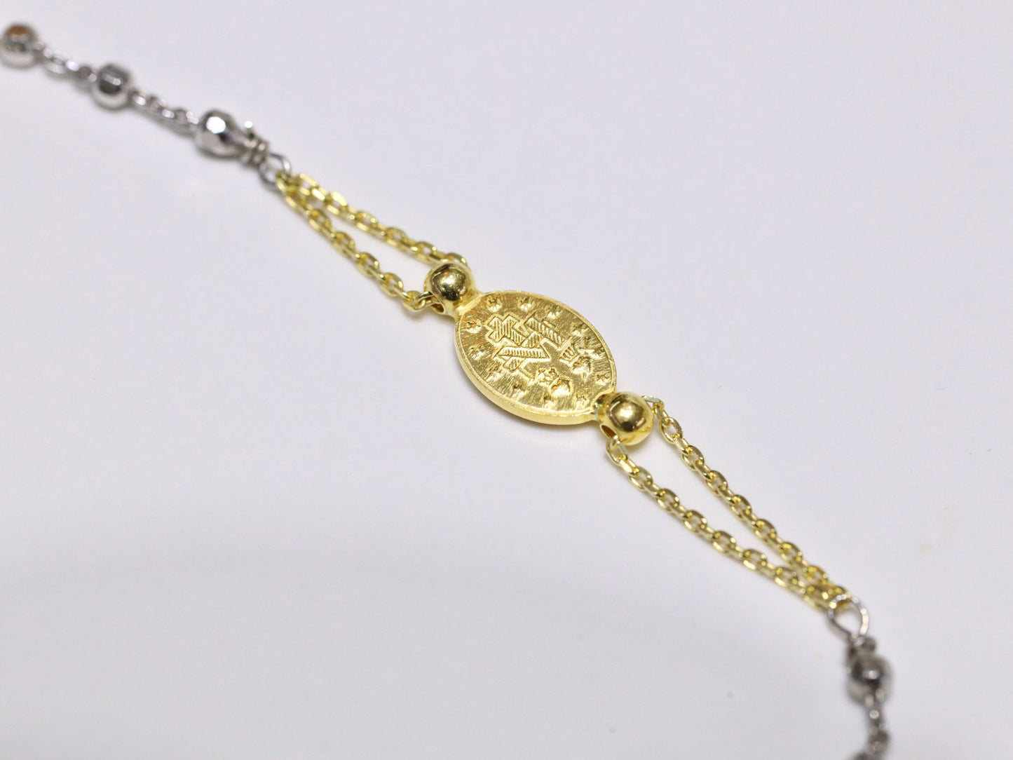 Collar de rosario de plata de ley brillante con medalla milagrosa y cruz chapada en oro - Joyería católica delicada y minimalista