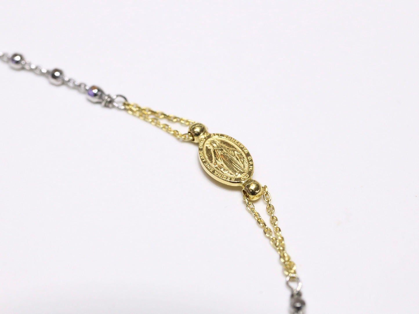 Collar de rosario de plata de ley brillante con medalla milagrosa y cruz chapada en oro - Joyería católica delicada y minimalista