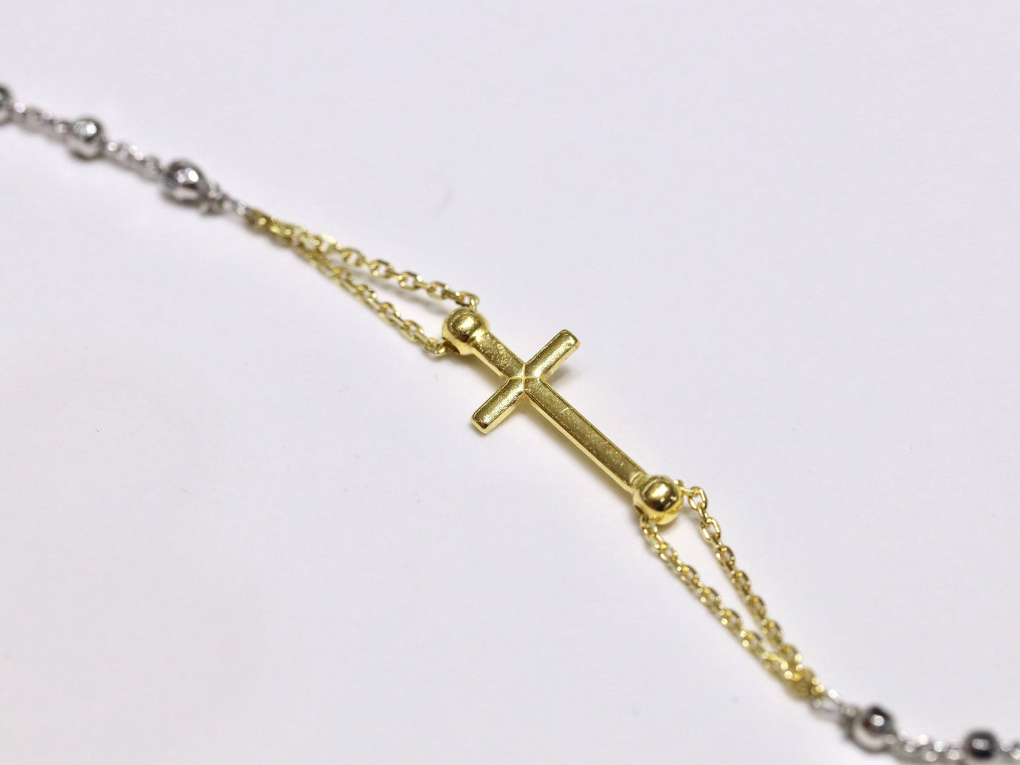 Collar de rosario de plata de ley brillante con medalla milagrosa y cruz chapada en oro - Joyería católica delicada y minimalista