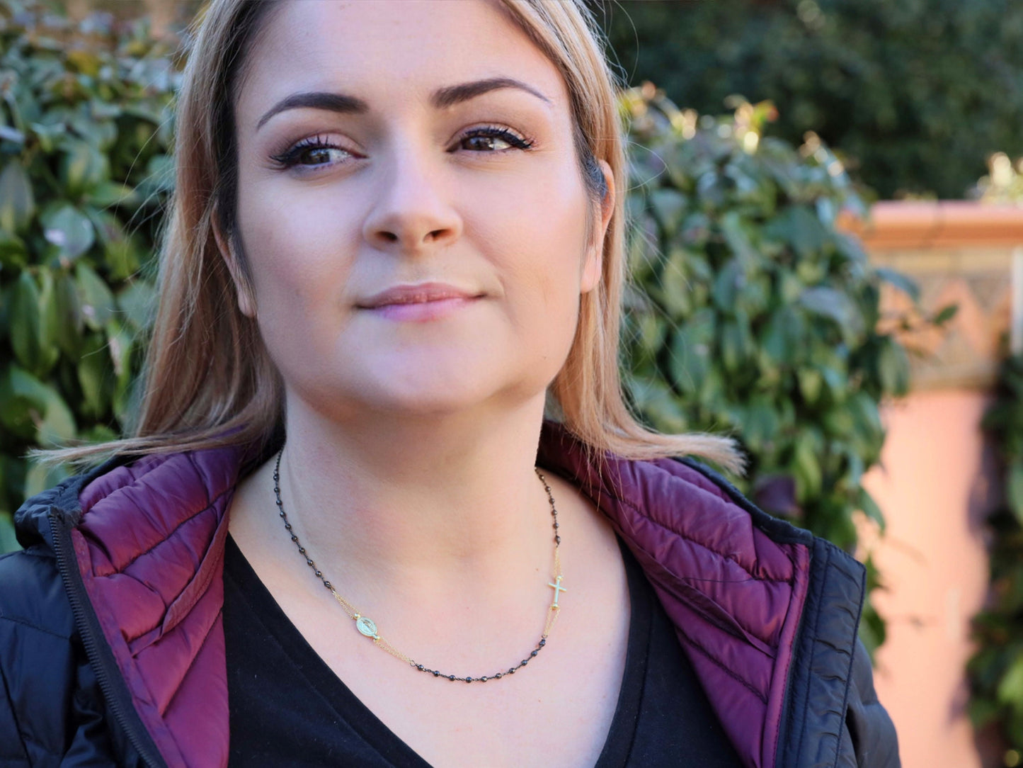 Impresionante collar de rosario católico con 3 décadas, cruz de oro y medalla milagrosa - plata de ley hecha a mano, collar de rosario redondo para mujer