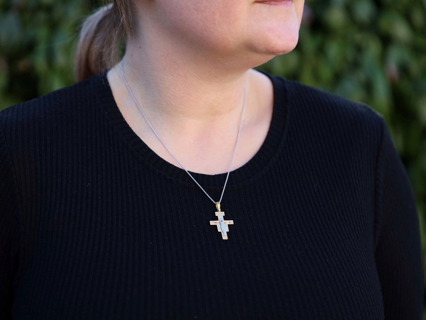 Cruz de San Damián de plata de primera ley 925 chapada en oro, cruz católica franciscana para hombre o mujer, cruz icono para católicos franciscanos