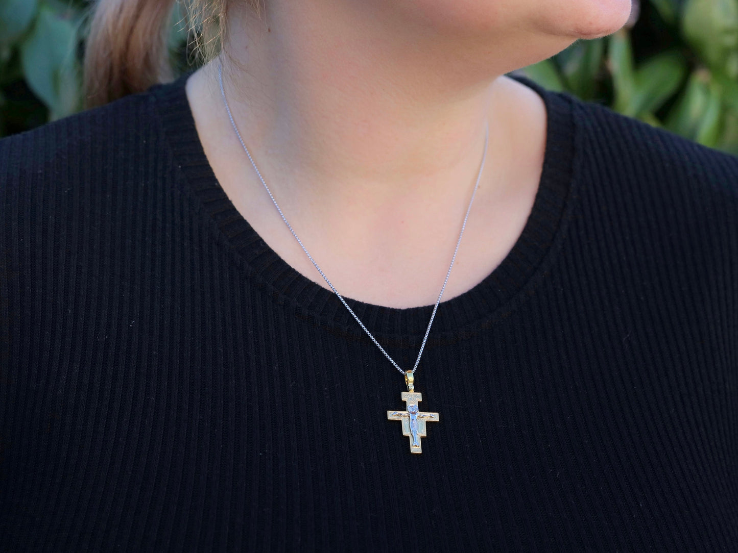 Cruz de San Damián de plata de primera ley 925 chapada en oro, cruz católica franciscana para hombre o mujer, cruz icono para católicos franciscanos