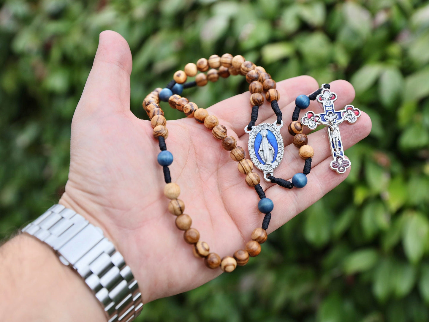 Rosario de madera hecho a mano con crucifijo del Milenio y Medalla Milagrosa, rosario católico con crucifijo de la Santísima Trinidad, rosario católico tradicional