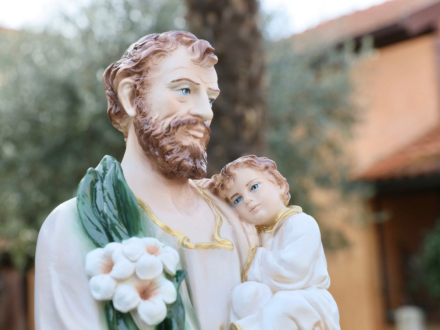 Estatua de San José con el Niño Jesús fundida de 60 cm, estatua de 23 pulgadas de San José con lirio, resina - estatua de polvo de mármol de San José con Jesús