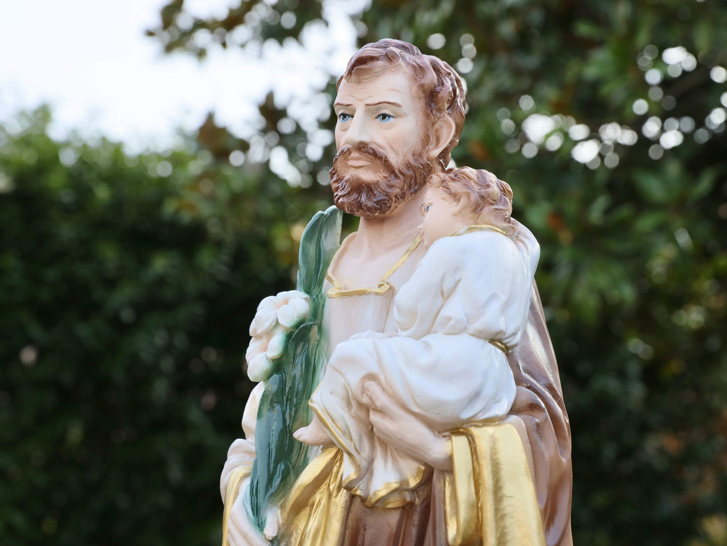 Estatua de San José con el Niño Jesús fundida de 60 cm, estatua de 23 pulgadas de San José con lirio, resina - estatua de polvo de mármol de San José con Jesús