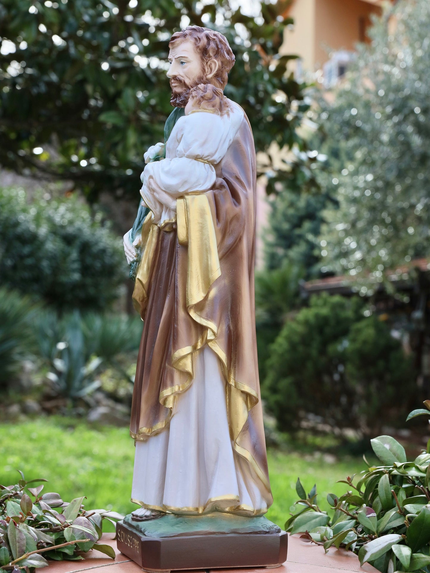 Estatua de San José con el Niño Jesús fundida de 60 cm, estatua de 23 pulgadas de San José con lirio, resina - estatua de polvo de mármol de San José con Jesús
