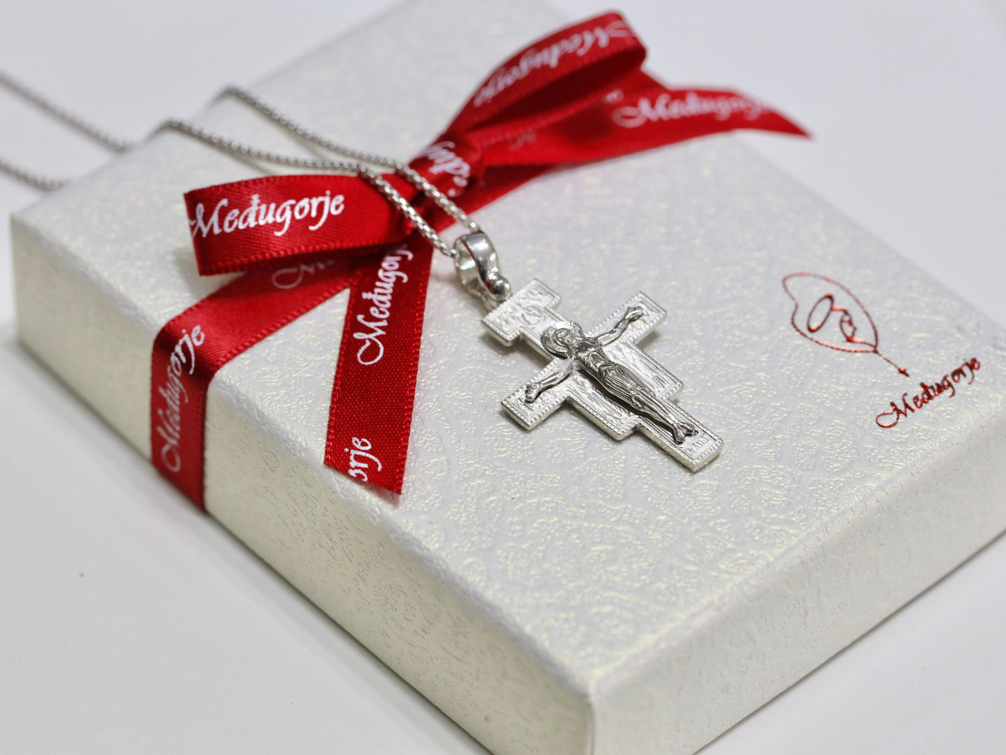 Colgante cruzado de plata de ley 925 de San Damián, colgante de icono de tamaño mediano de colgante crucifijo de San Francisco de Asís para hombre o mujer