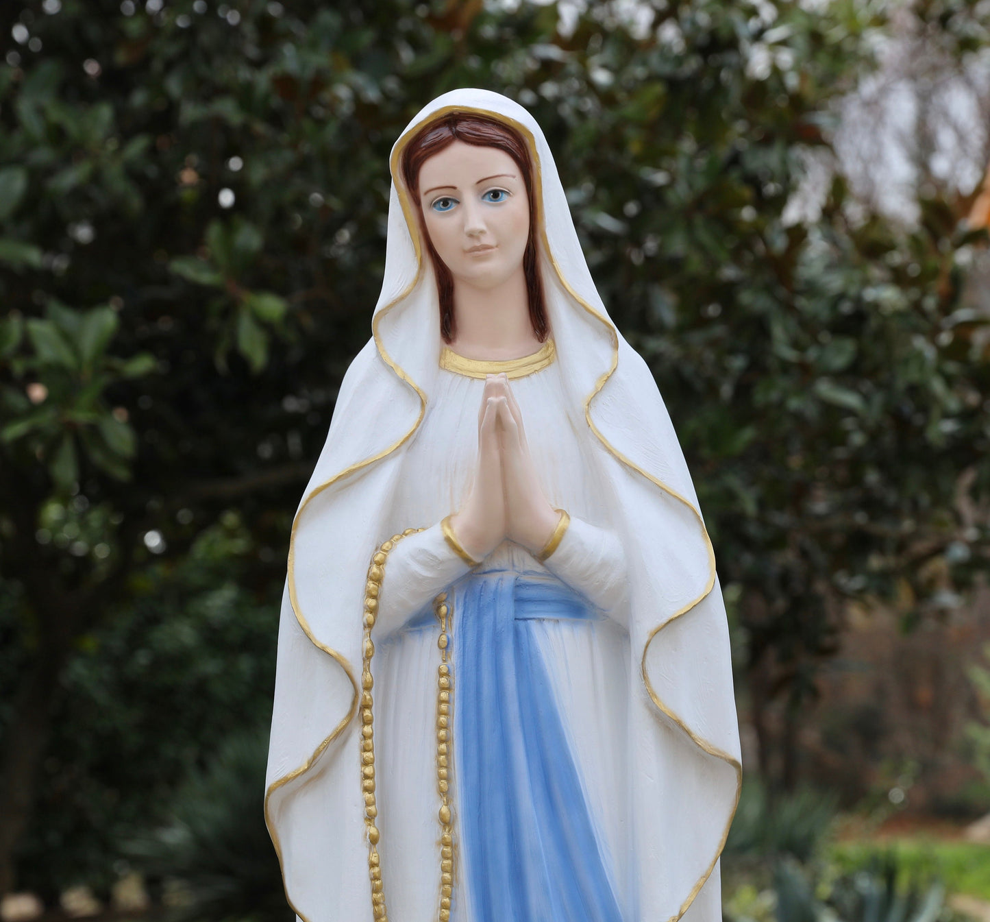 Estatua de la Graciosa Virgen María de Lourdes - 110 cm / 43,3 pulgadas, estatua de la Virgen María fundida en resina en polvo de mármol, gran estatua de Nuestra Señora