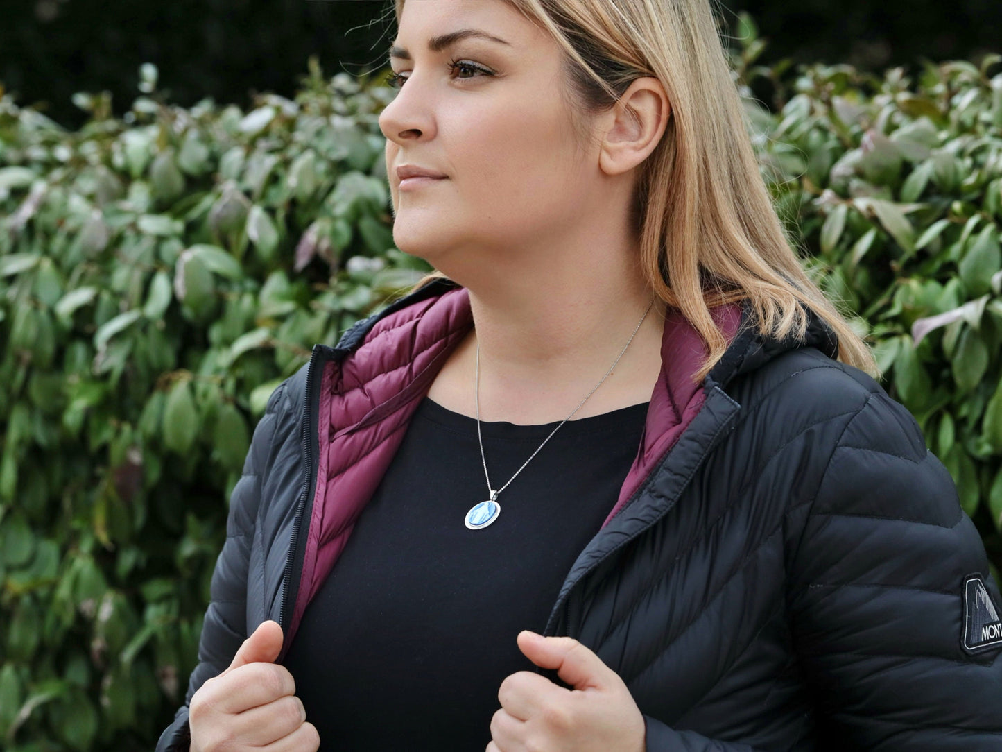 Medalla Milagrosa estilo cameo de tamaño mediano, medalla de cameo azul de plata de ley 925, Medalla Milagrosa rodiada de 28 x 20 para mujeres católicas