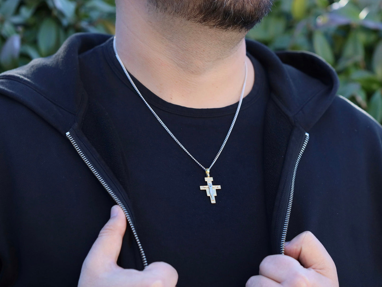 Cruz de San Damián de plata de primera ley 925 chapada en oro, cruz católica franciscana para hombre o mujer, cruz icono para católicos franciscanos