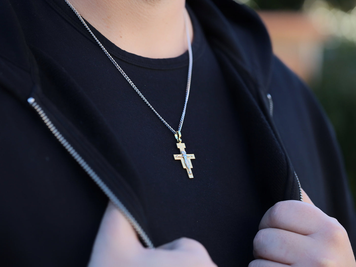Cruz de San Damián de plata de primera ley 925 chapada en oro, cruz católica franciscana para hombre o mujer, cruz icono para católicos franciscanos