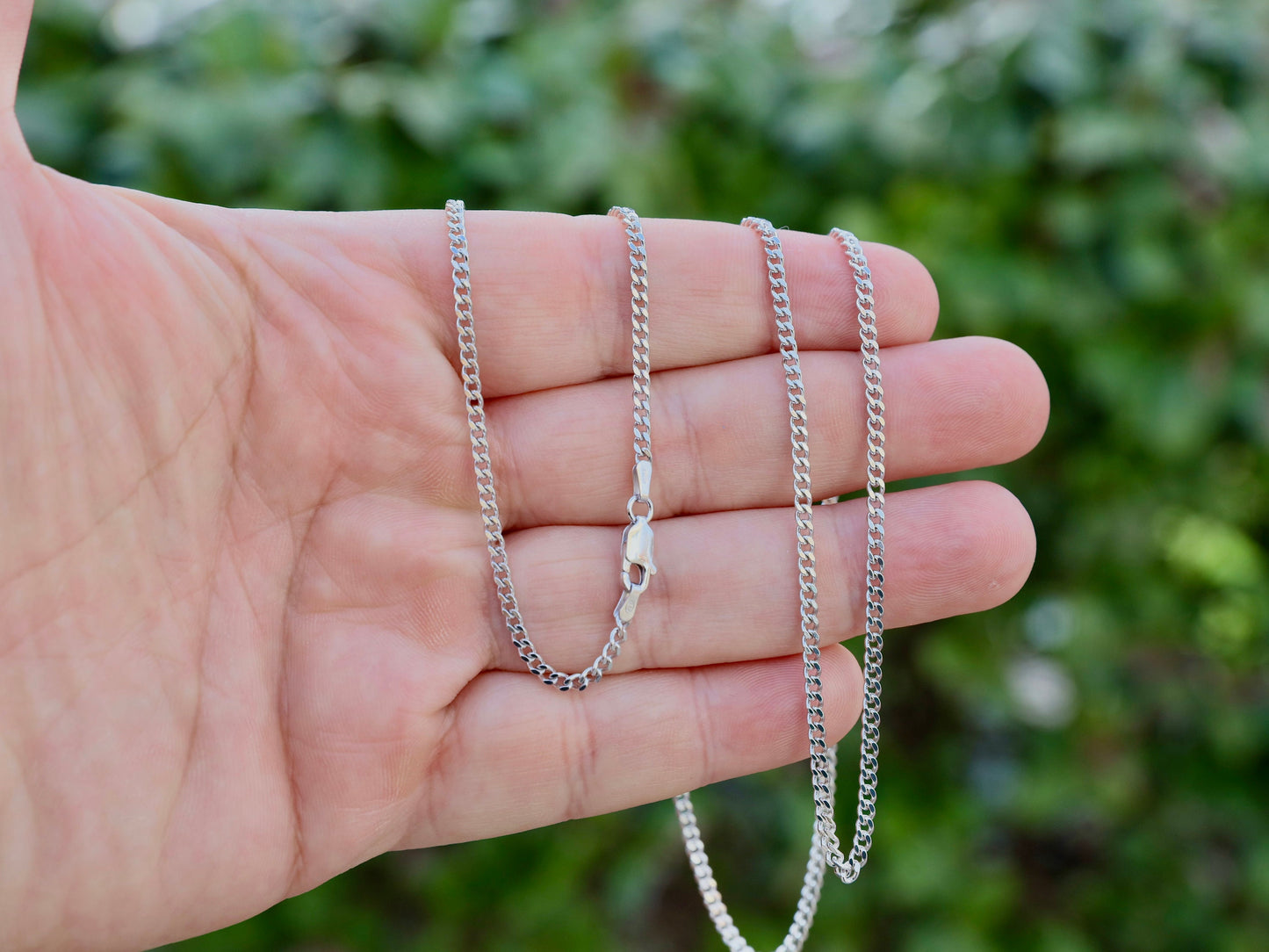 Cadena chapada en rodio con corte de diamante brillante y cierre de langosta: cadena Panzer resistente para colgantes religiosos, tamaños de 18 a 23,5 pulgadas