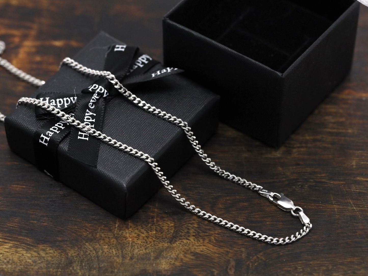 Cadena chapada en rodio con corte de diamante brillante y cierre de langosta: cadena Panzer resistente para colgantes religiosos, tamaños de 18 a 23,5 pulgadas