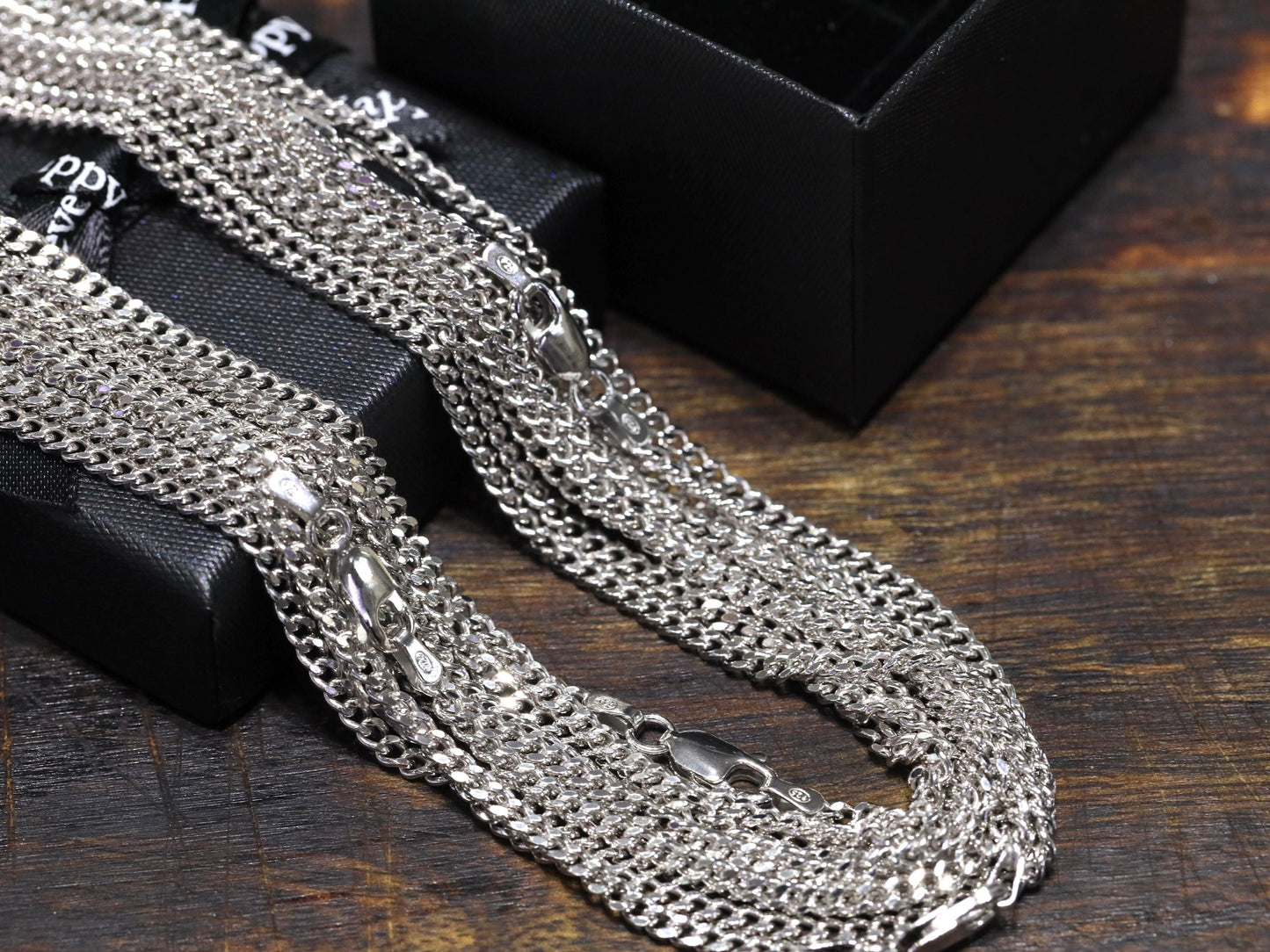 Cadena chapada en rodio con corte de diamante brillante y cierre de langosta: cadena Panzer resistente para colgantes religiosos, tamaños de 18 a 23,5 pulgadas