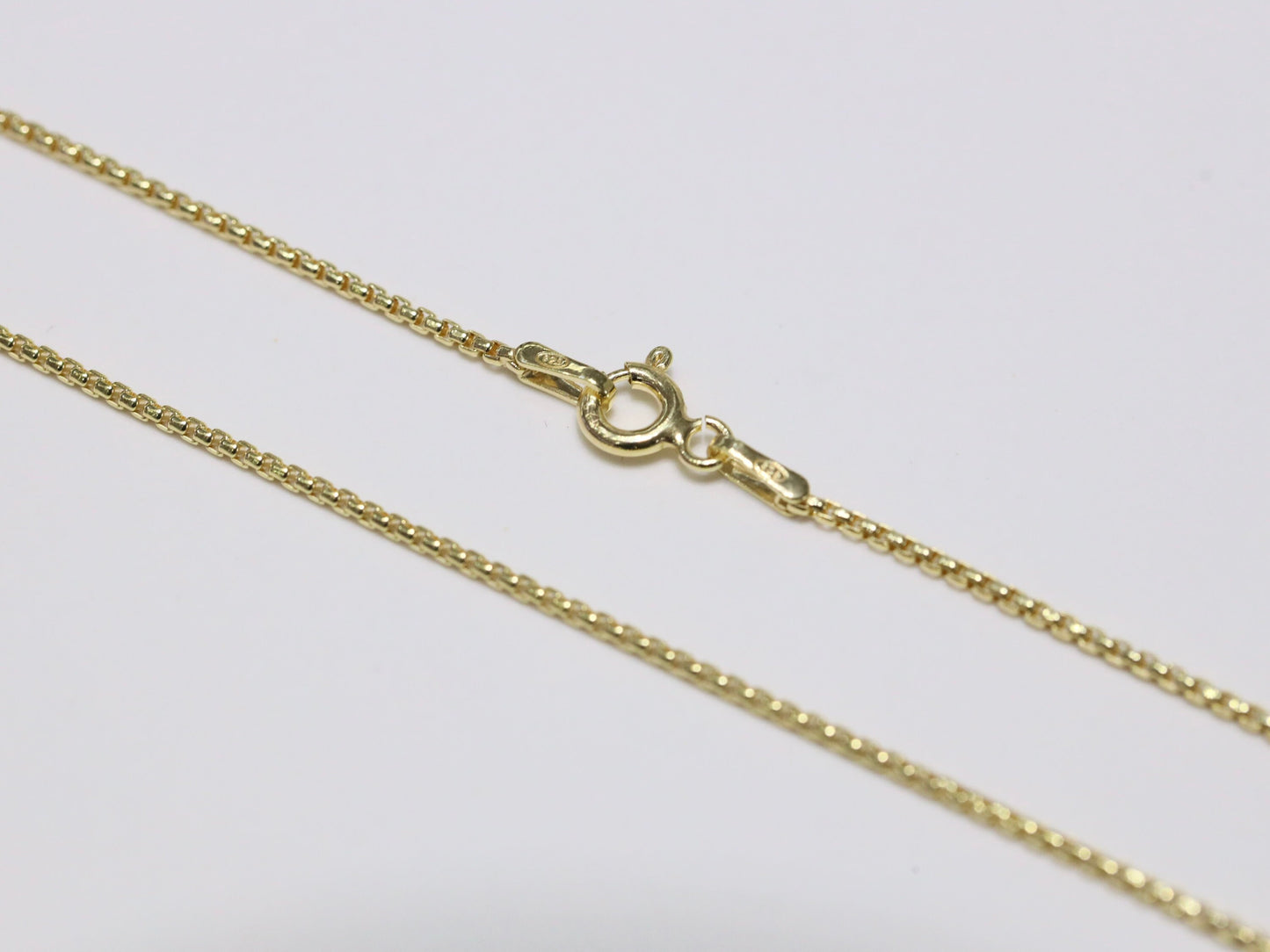 Cadena de caja redonda de plata de ley 925, cadena veneciana para mujer bañada en oro de 18 kt, collar de cadena de caja lisa, cadena redonda con anilla de resorte