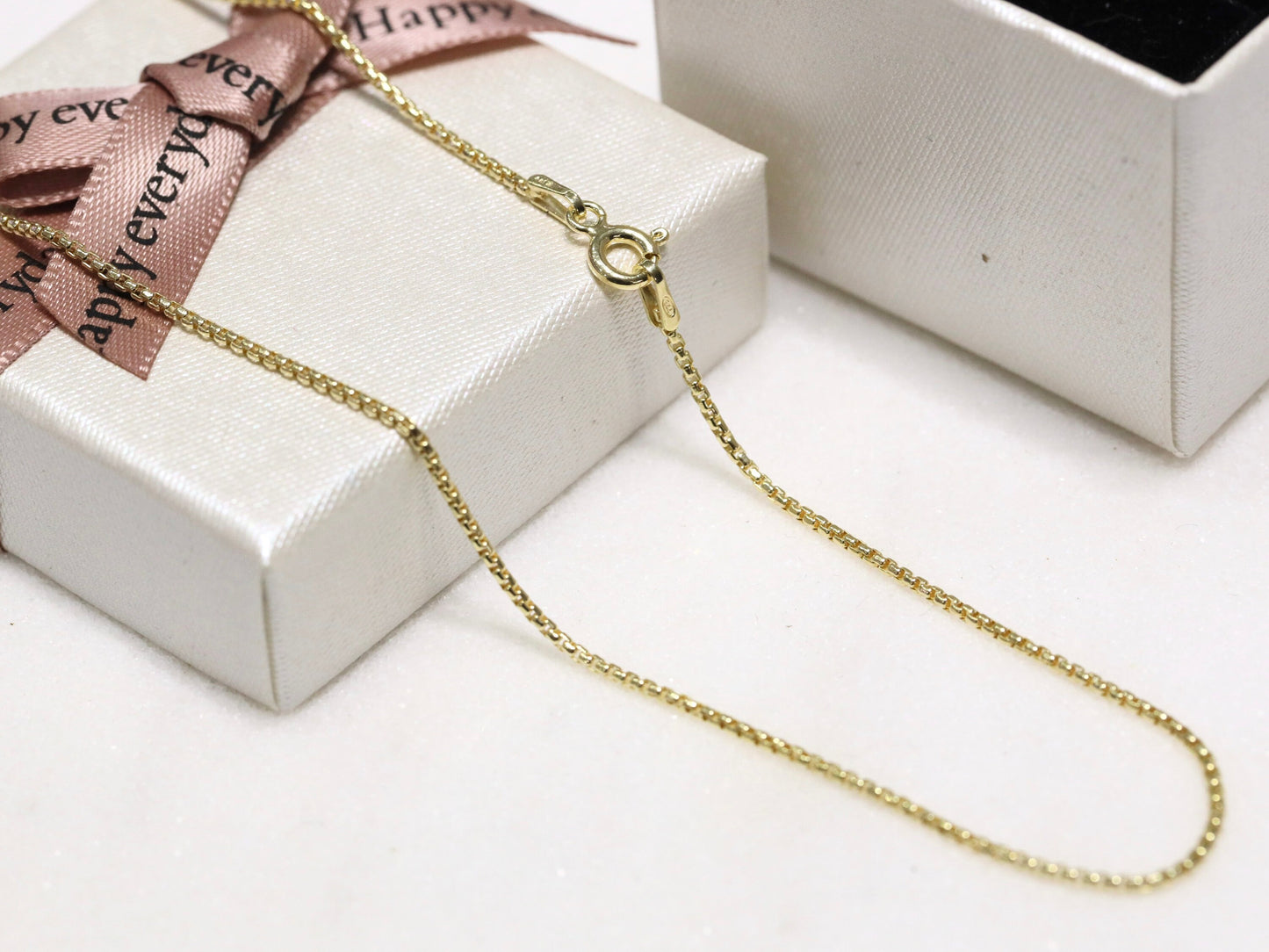 Cadena de caja redonda de plata de ley 925, cadena veneciana para mujer bañada en oro de 18 kt, collar de cadena de caja lisa, cadena redonda con anilla de resorte