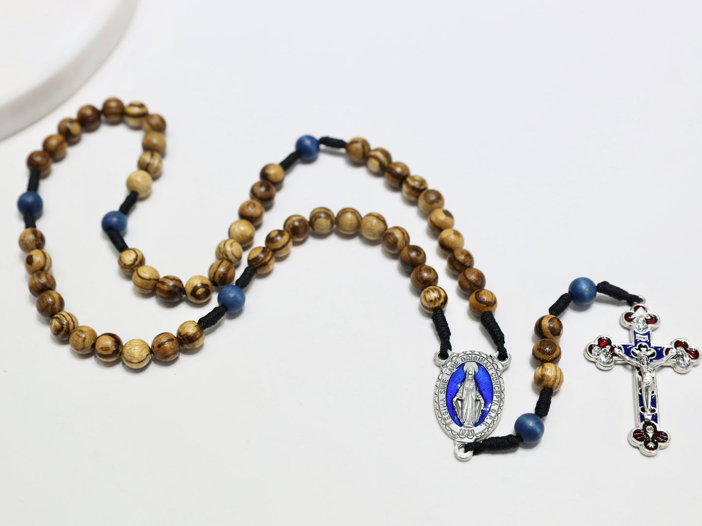 Rosario de madera hecho a mano con crucifijo del Milenio y Medalla Milagrosa, rosario católico con crucifijo de la Santísima Trinidad, rosario católico tradicional