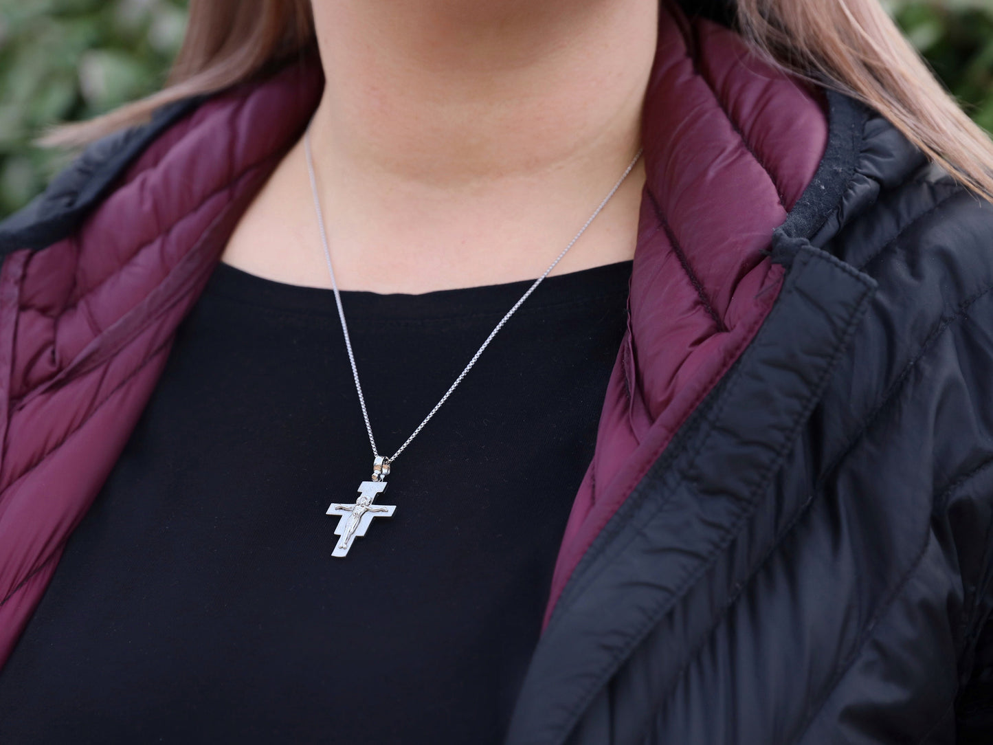 Colgante cruzado de plata de ley 925 de San Damián, colgante de icono de tamaño mediano de colgante crucifijo de San Francisco de Asís para hombre o mujer