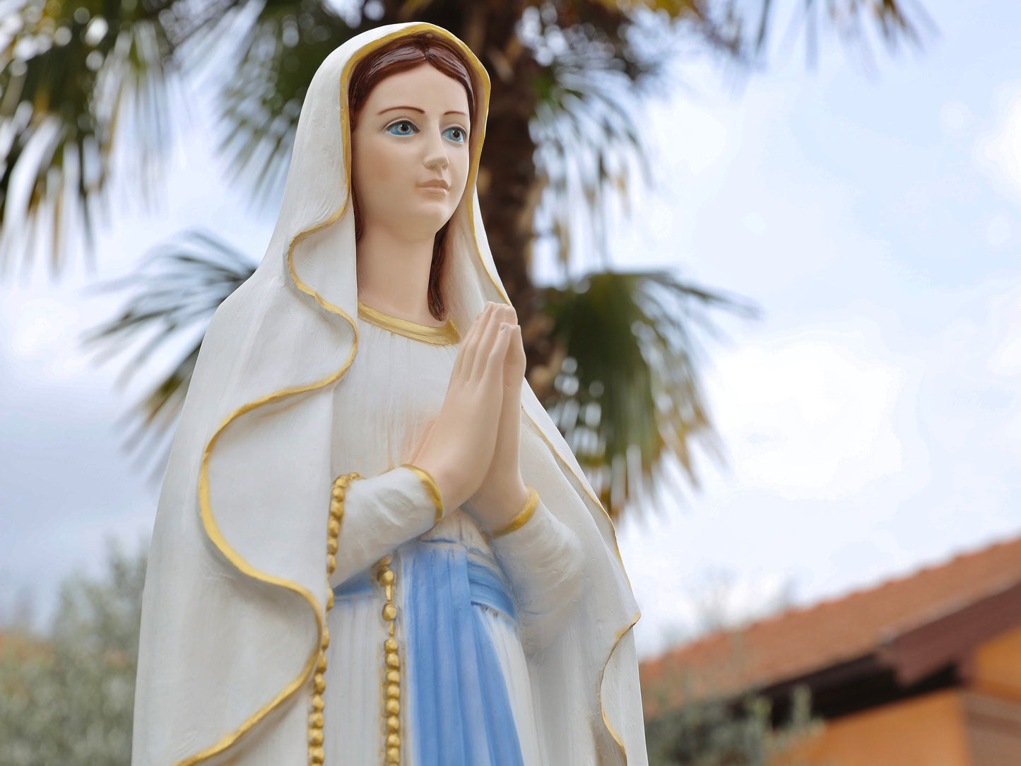 Estatua de la Graciosa Virgen María de Lourdes - 110 cm / 43,3 pulgadas, estatua de la Virgen María fundida en resina en polvo de mármol, gran estatua de Nuestra Señora