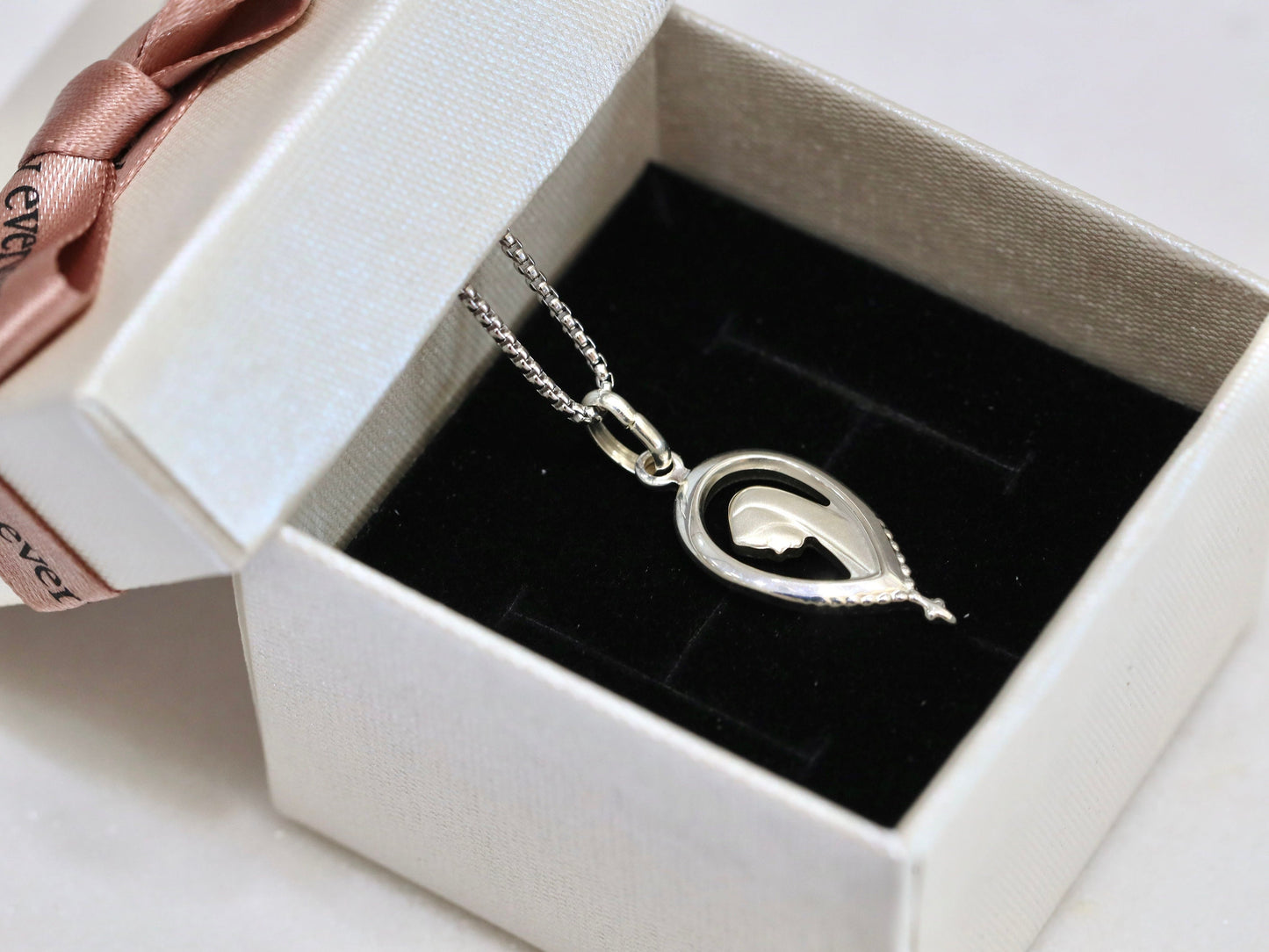 Medalla de la Virgen María de estilo Art Nouveau francés | Acabado satinado chapado en rodio | Colgante o Collar de Plata de Ley 925 | Regalo de mujer católica