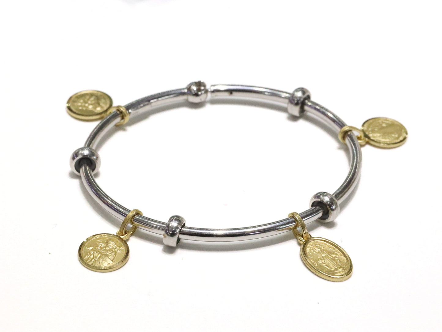 Brazalete colgante de plata de ley 925 con santos católicos y medallas milagrosas de San Benito, Escapulario, San José, 11 mm y 14 x 10 mm