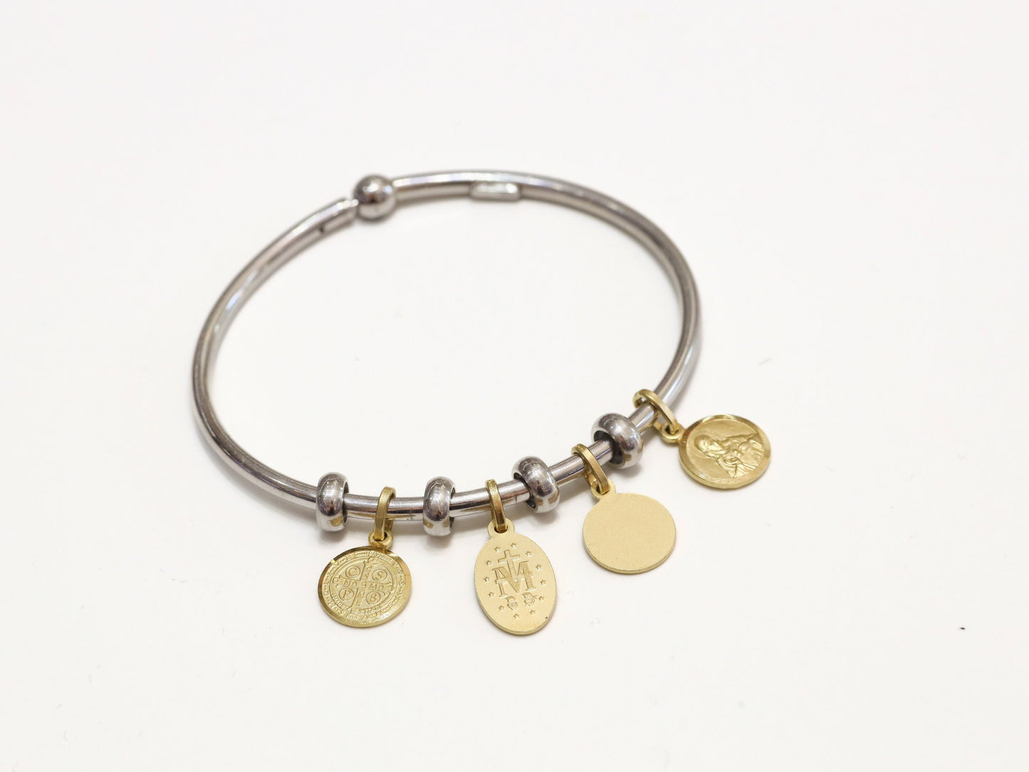 Brazalete colgante de plata de ley 925 con santos católicos y medallas milagrosas de San Benito, Escapulario, San José, 11 mm y 14 x 10 mm