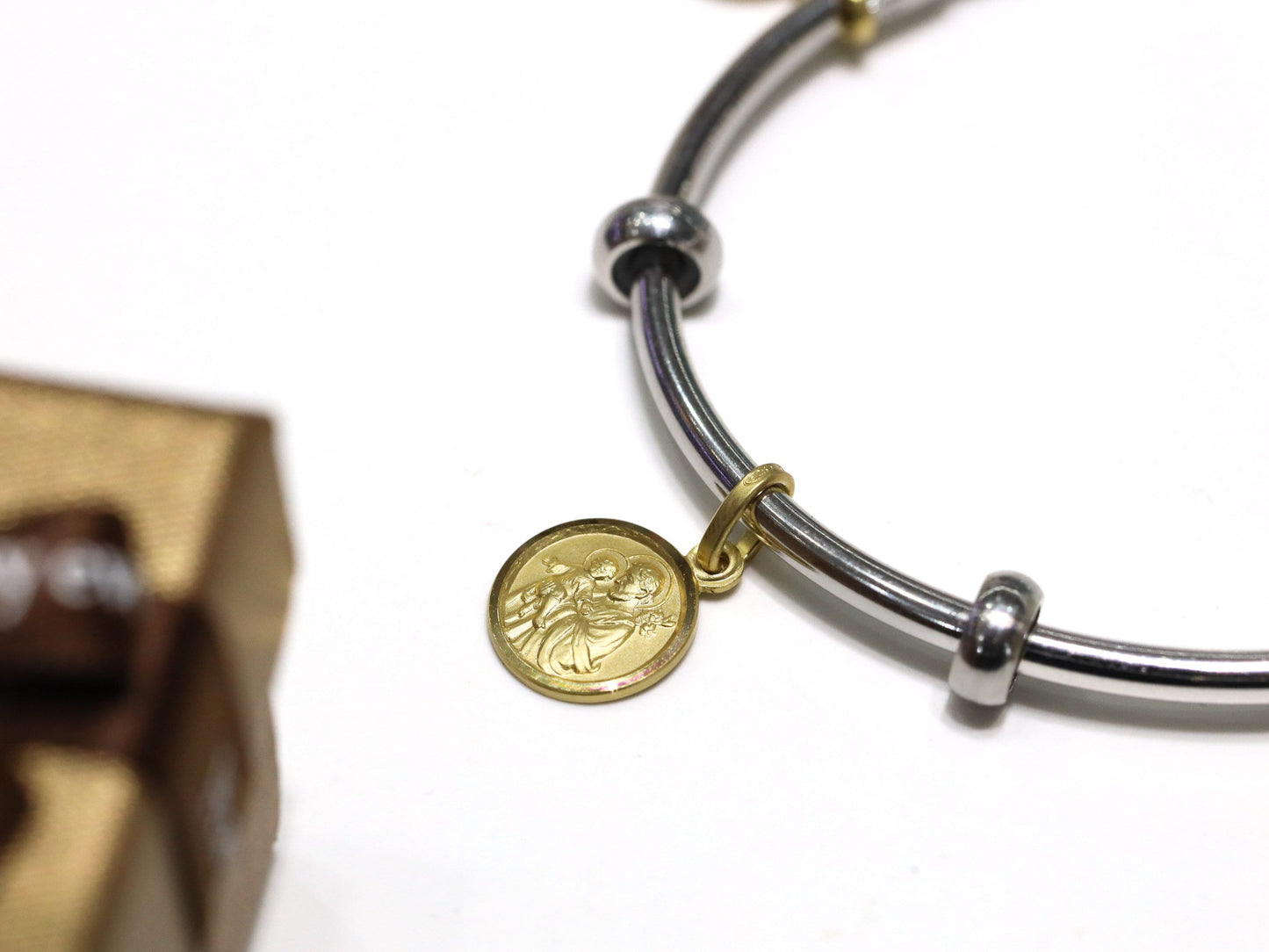 Brazalete colgante de plata de ley 925 con santos católicos y medallas milagrosas de San Benito, Escapulario, San José, 11 mm y 14 x 10 mm