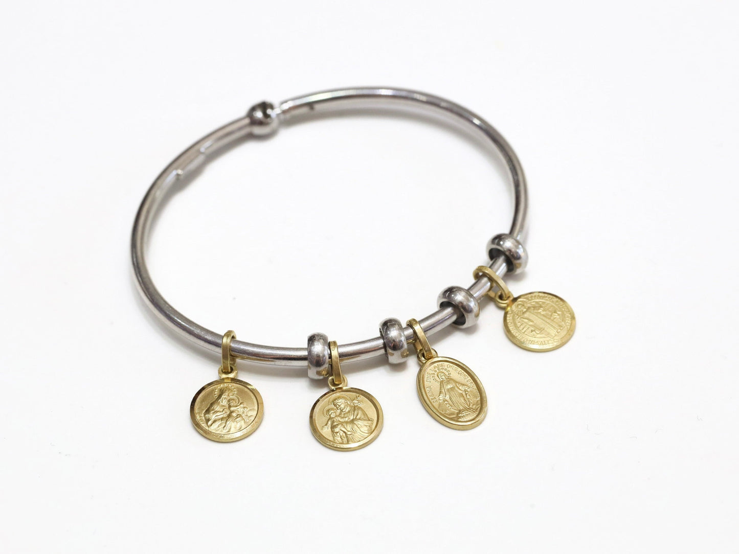 Brazalete colgante de plata de ley 925 con santos católicos y medallas milagrosas de San Benito, Escapulario, San José, 11 mm y 14 x 10 mm