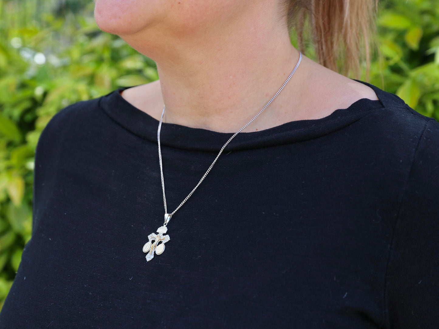 Dainty Pardon crucifix, sterling silver 925 pardon cross, pure 925 silver crucifix with Miraculous Medal and St Benedict medal, small cross