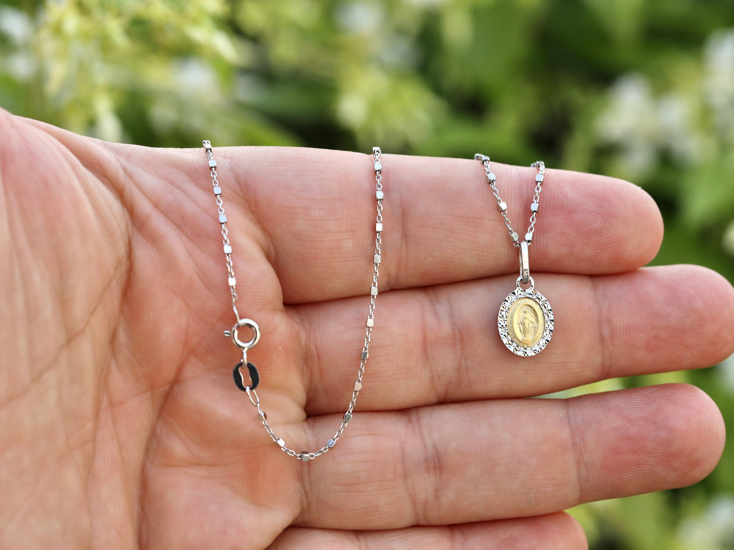 Delicate Two-Tone Miraculous Medal Necklace | Sterling Silver 925 | Minimalist Catholic Jewelry | very small and beautiful Miraculous Medal