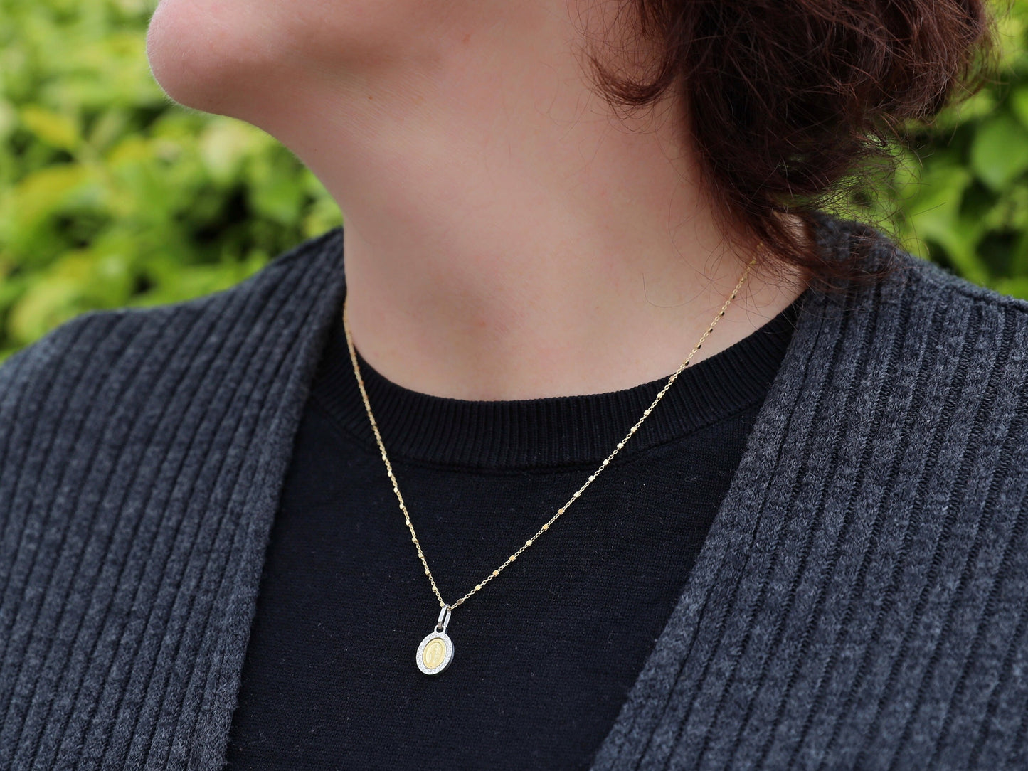 Delicate Two-Tone Miraculous Medal Necklace | Sterling Silver 925 | Minimalist Catholic Jewelry | very small and beautiful Miraculous Medal