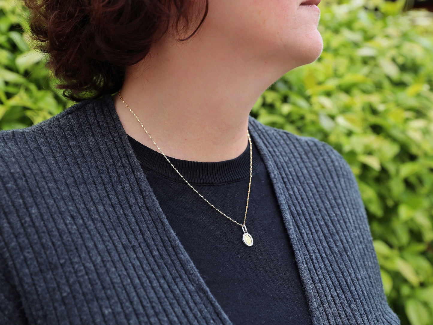 Delicate Two-Tone Miraculous Medal Necklace | Sterling Silver 925 | Minimalist Catholic Jewelry | very small and beautiful Miraculous Medal
