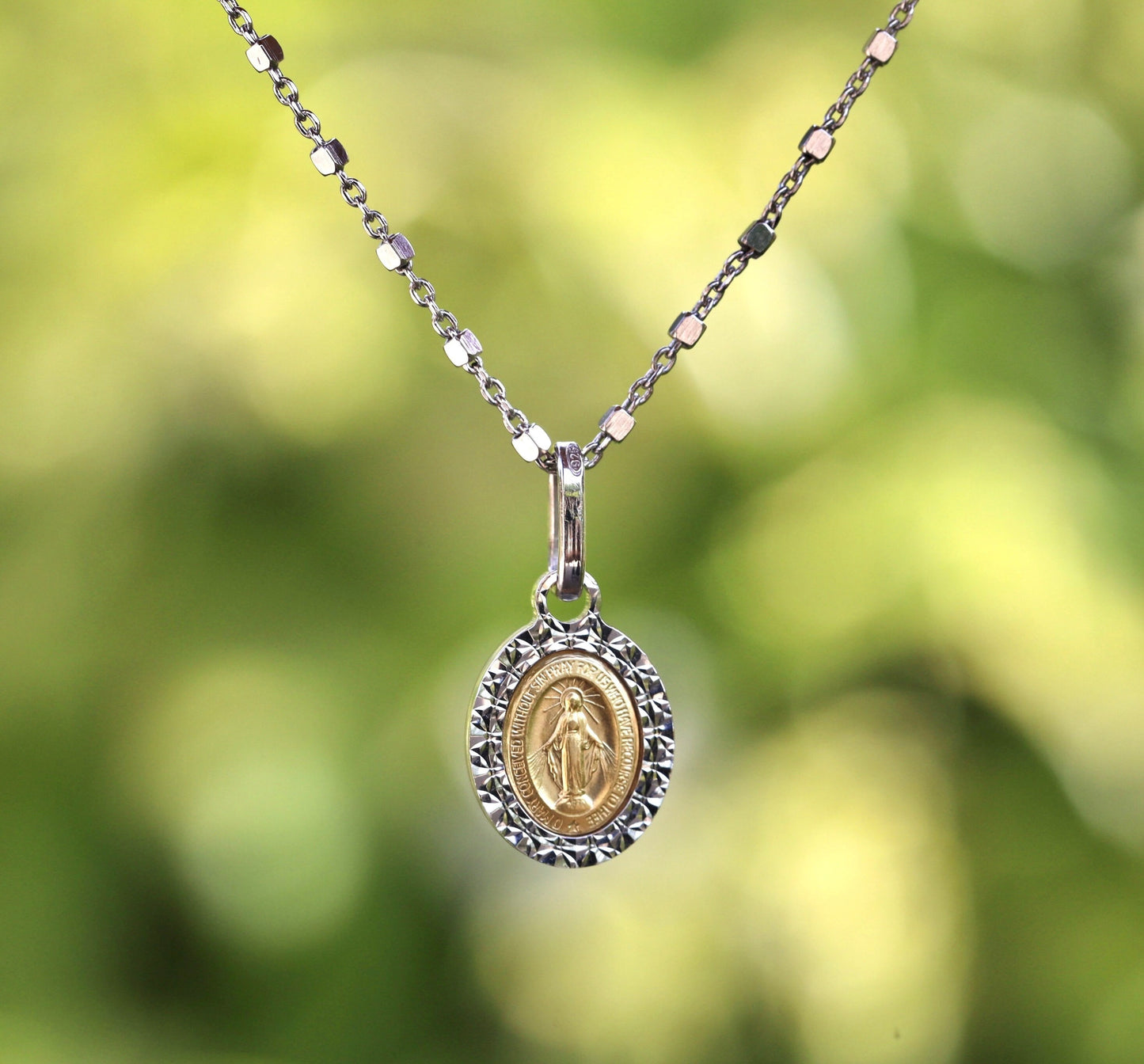 Delicate Two-Tone Miraculous Medal Necklace | Sterling Silver 925 | Minimalist Catholic Jewelry | very small and beautiful Miraculous Medal
