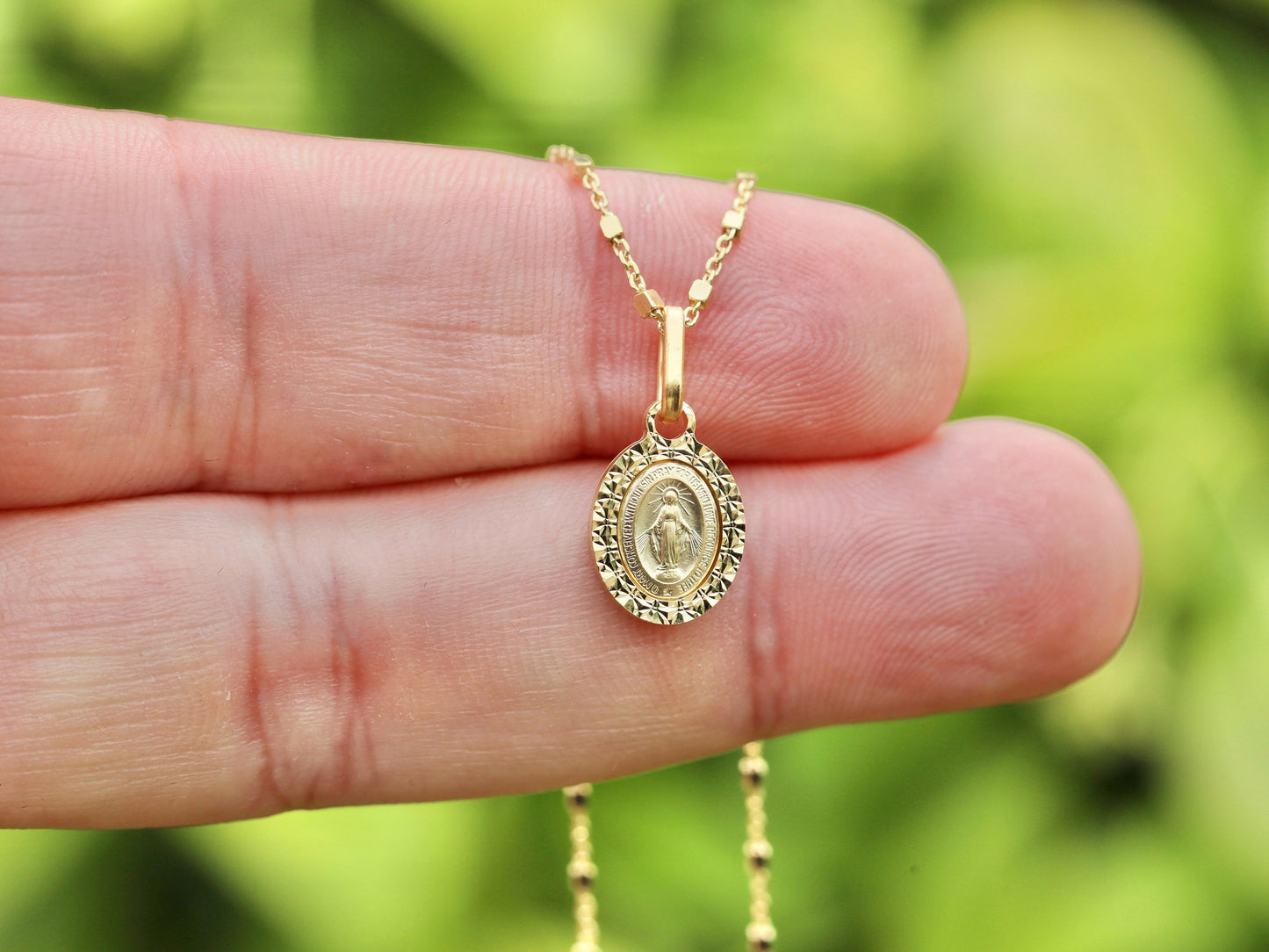 Delicate 18kt Gold Plated Sterling Silver Miraculous Medal Necklace pendant(Tiny, Dainty), 11x 9 mm Miraulous Medal for teenage girl