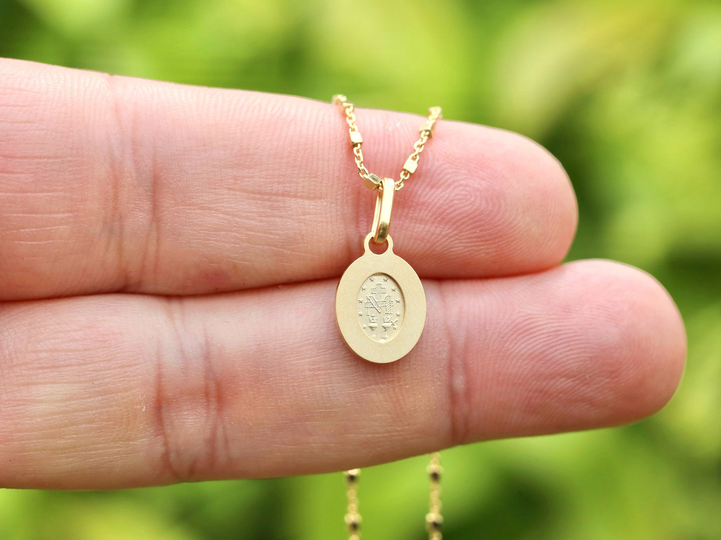 Delicate 18kt Gold Plated Sterling Silver Miraculous Medal Necklace pendant(Tiny, Dainty), 11x 9 mm Miraulous Medal for teenage girl