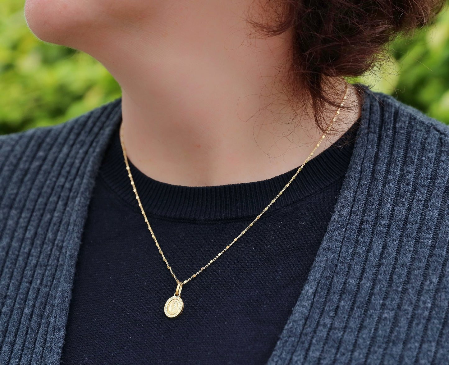 Delicate 18kt Gold Plated Sterling Silver Miraculous Medal Necklace pendant(Tiny, Dainty), 11x 9 mm Miraulous Medal for teenage girl