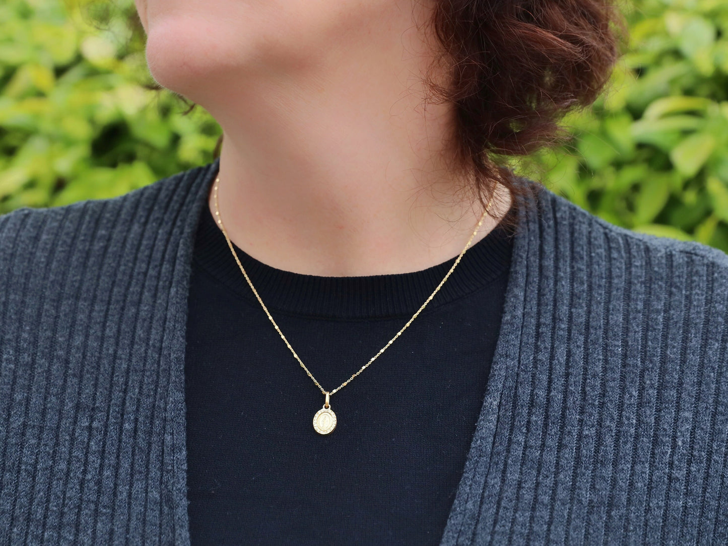 Delicate 18kt Gold Plated Sterling Silver Miraculous Medal Necklace pendant(Tiny, Dainty), 11x 9 mm Miraulous Medal for teenage girl