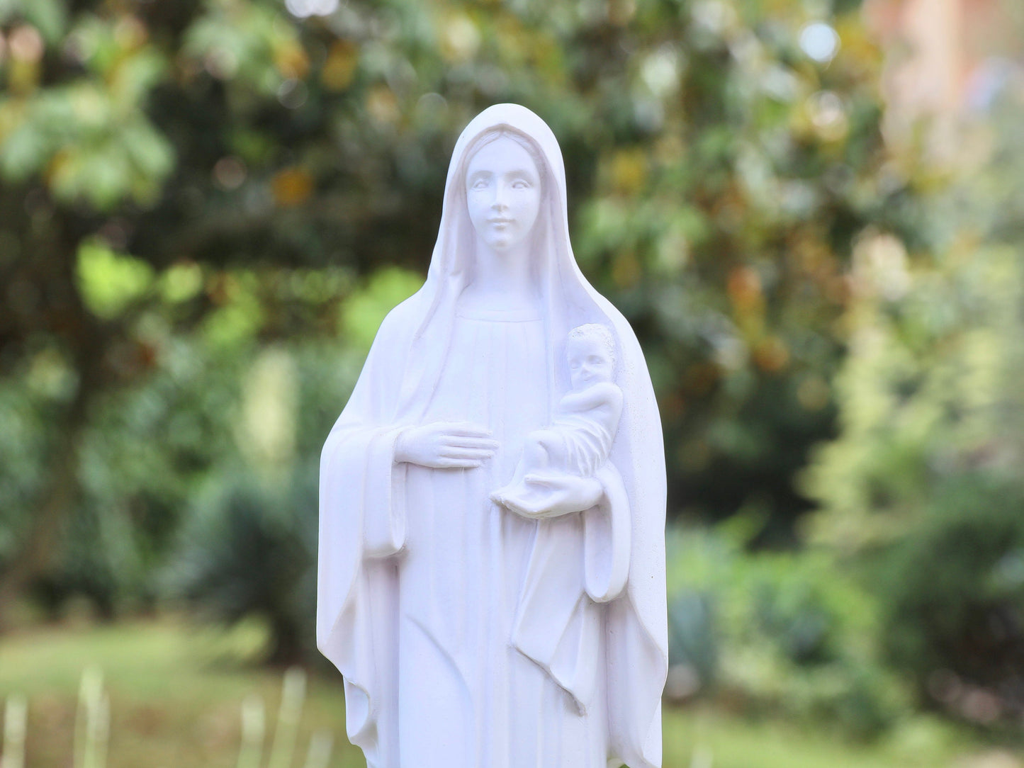 Estatua moderna de Nuestra Señora de Medjugorje (Reina de la Paz) - Descripción de polvo de mármol macizo de 50 cm (20 pulgadas) (envíe el número de teléfono para la entrega)