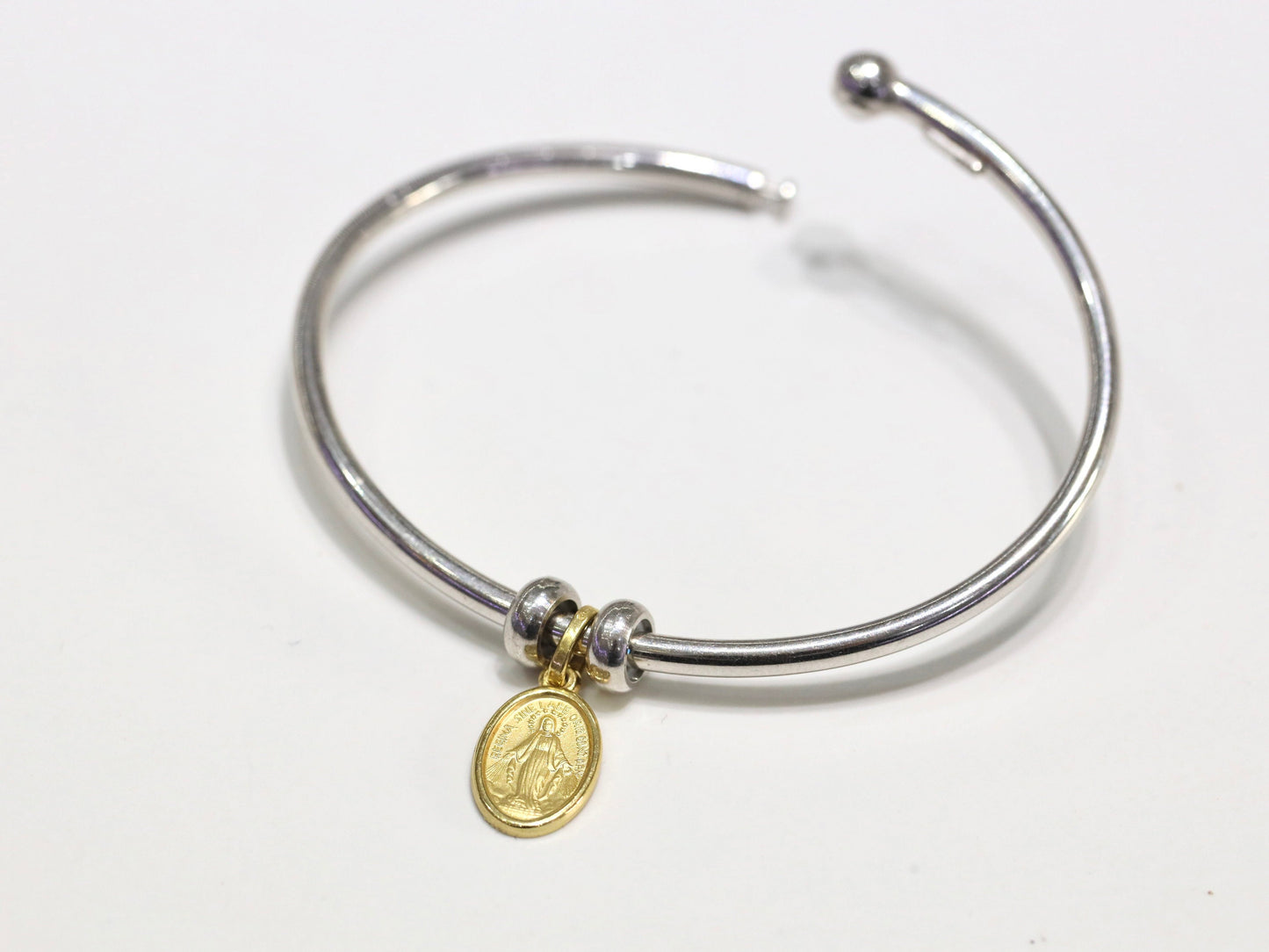 Pulsera de plata de ley con medalla milagrosa - Regalo ideal para mujeres - Pulsera de plata maciza chapada en rodio, resistente al deslustre