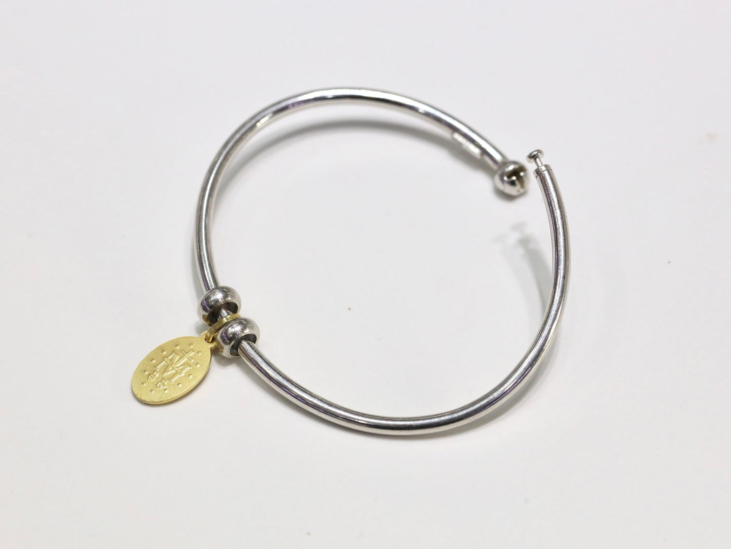 Pulsera de plata de ley con medalla milagrosa - Regalo ideal para mujeres - Pulsera de plata maciza chapada en rodio, resistente al deslustre