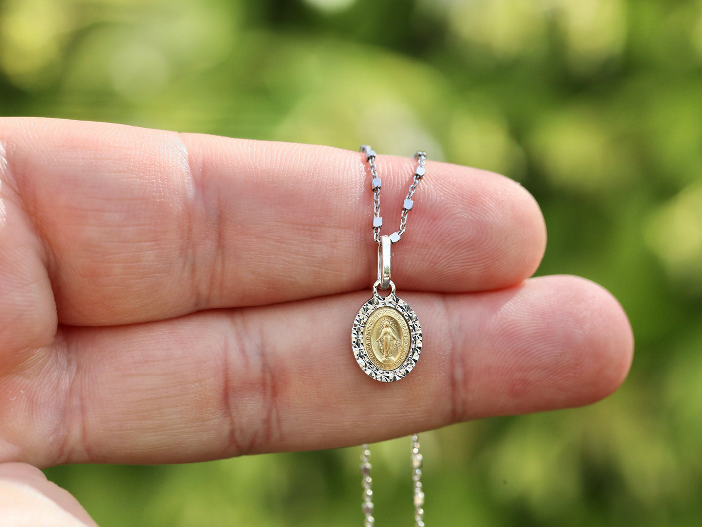 Delicate Two-Tone Miraculous Medal Necklace | Sterling Silver 925 | Minimalist Catholic Jewelry | very small and beautiful Miraculous Medal