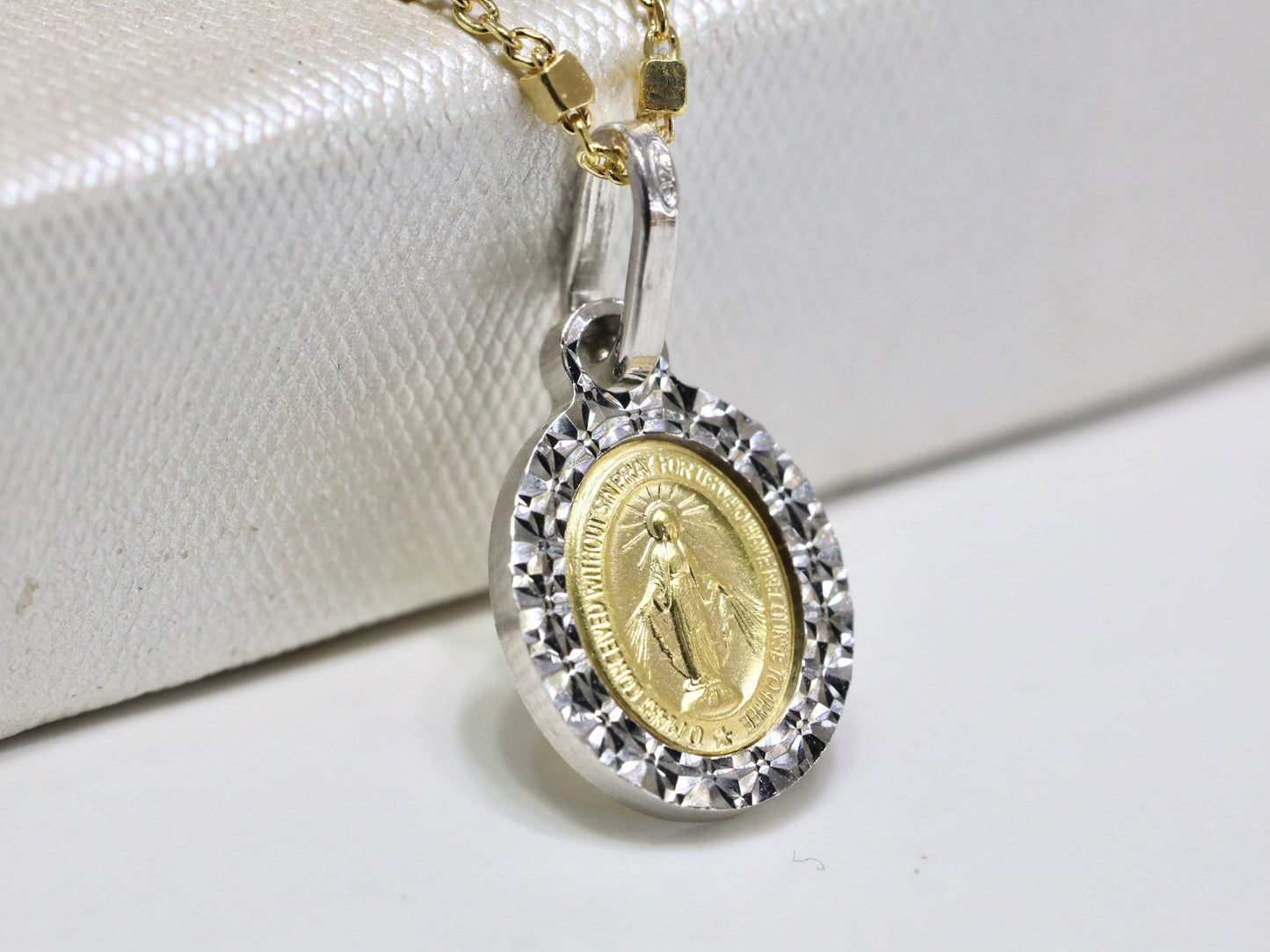 Delicate Two-Tone Miraculous Medal Necklace | Sterling Silver 925 | Minimalist Catholic Jewelry | very small and beautiful Miraculous Medal