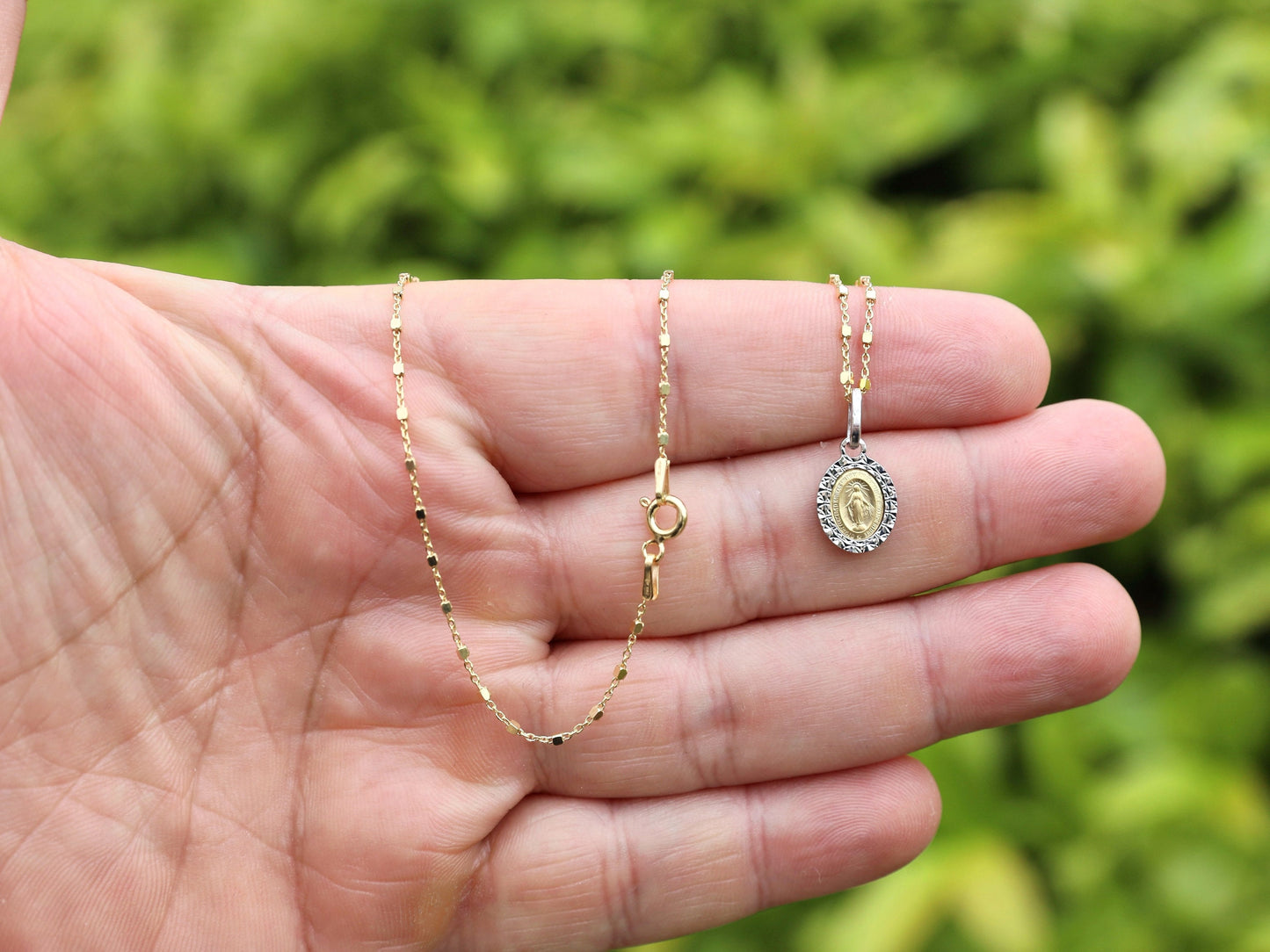 Delicate Two-Tone Miraculous Medal Necklace | Sterling Silver 925 | Minimalist Catholic Jewelry | very small and beautiful Miraculous Medal