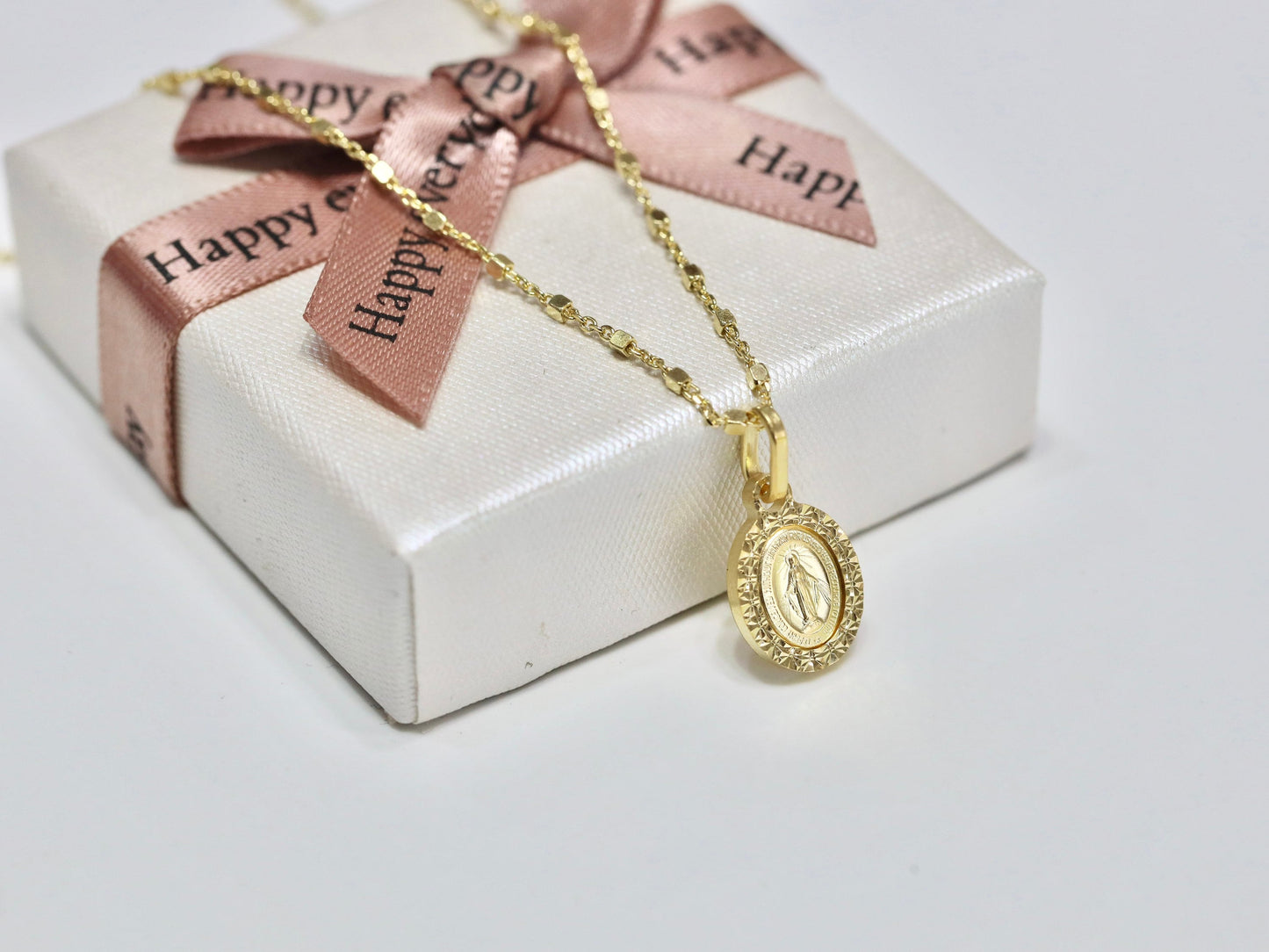 Delicate 18kt Gold Plated Sterling Silver Miraculous Medal Necklace pendant(Tiny, Dainty), 11x 9 mm Miraulous Medal for teenage girl