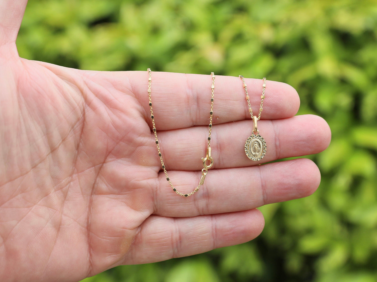 Delicate 18kt Gold Plated Sterling Silver Miraculous Medal Necklace pendant(Tiny, Dainty), 11x 9 mm Miraulous Medal for teenage girl